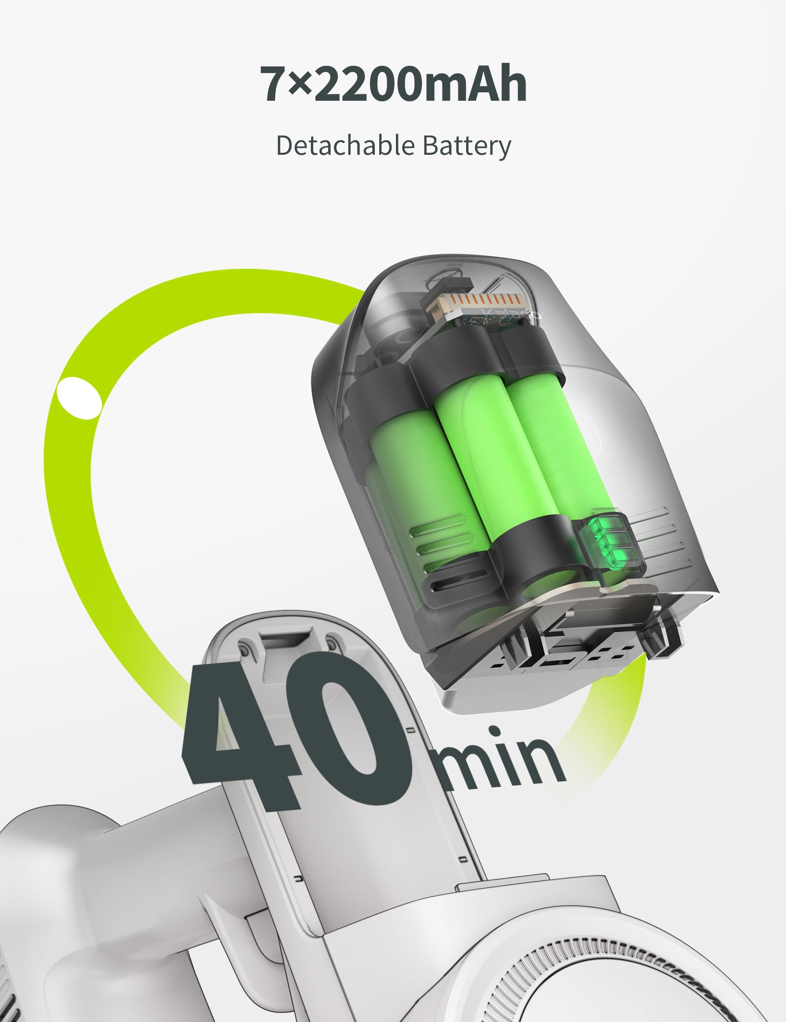 Kalado Cordless Vacuum & Extra 7×2200mAh Rechargeable & Detachable Vaccum Replacement Battery