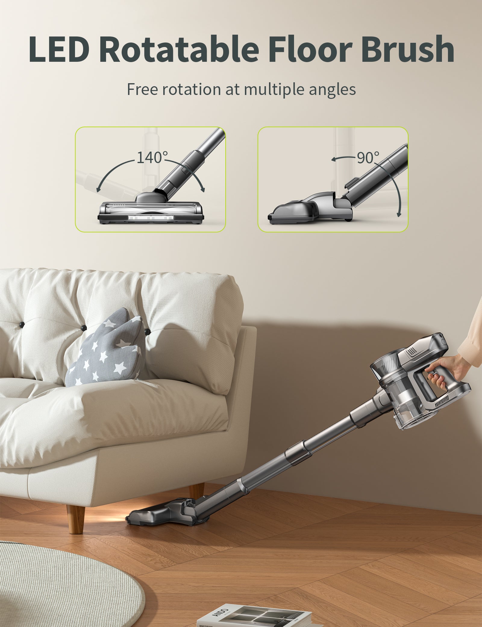 kalado LED Floor Brush for KCV01 Cordless Vacuum Cleaner, Ideal for Indoor Hard Floor, Hard Surface & Carpet Use